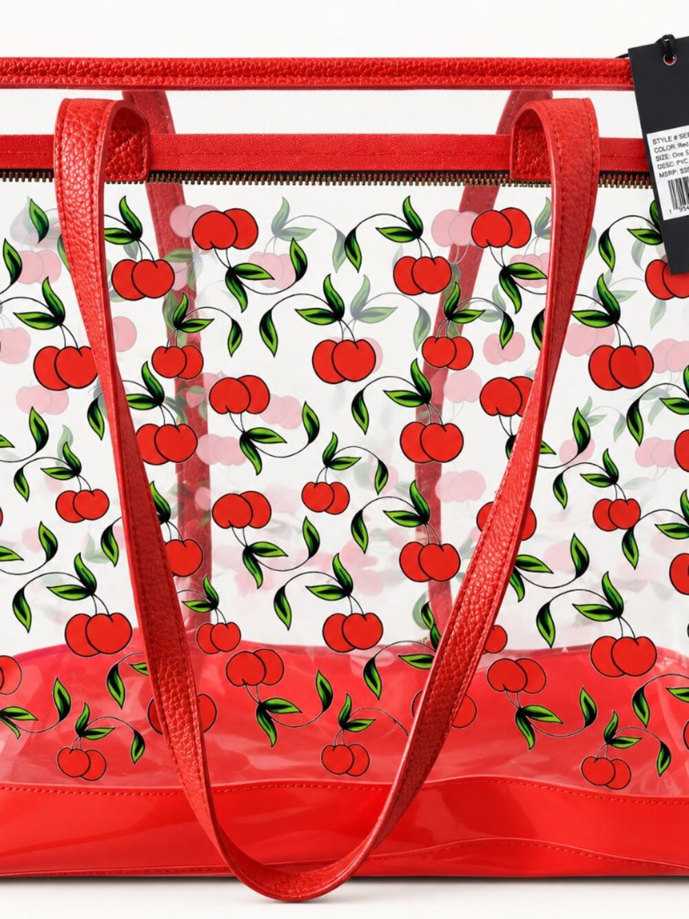 NWT Ed Hardy Clear Cherry PVC Tote Bag Red Trim Matching Pouch Y2K